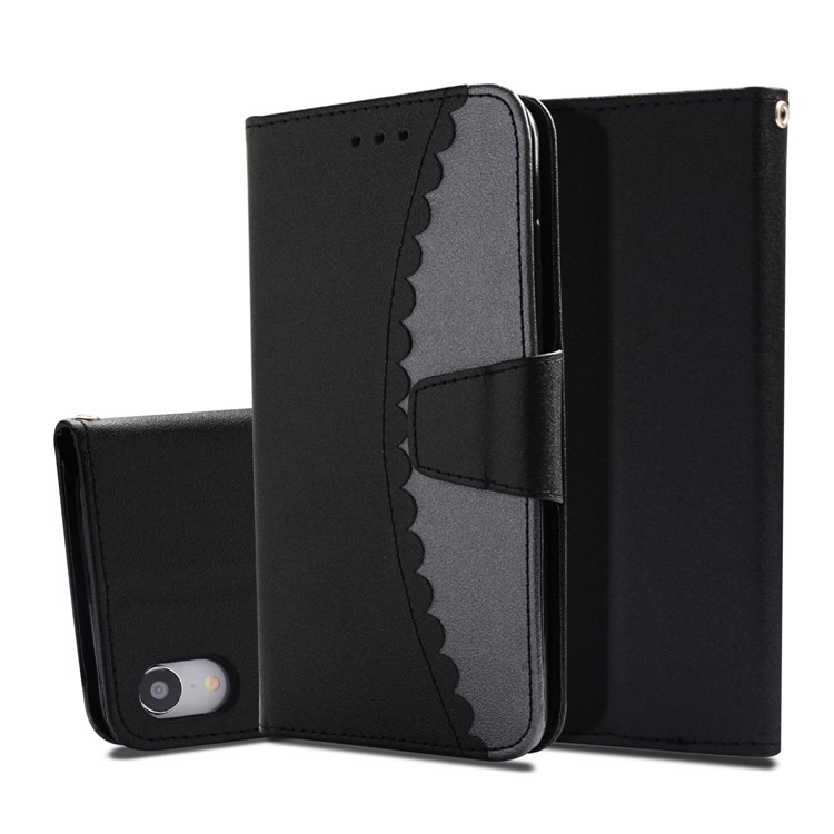 

Bi-color Splicing Leather Wallet Stand Phone Case Accessory for iPhone XR 6.1 inch - Black / Grey, iPhone XR