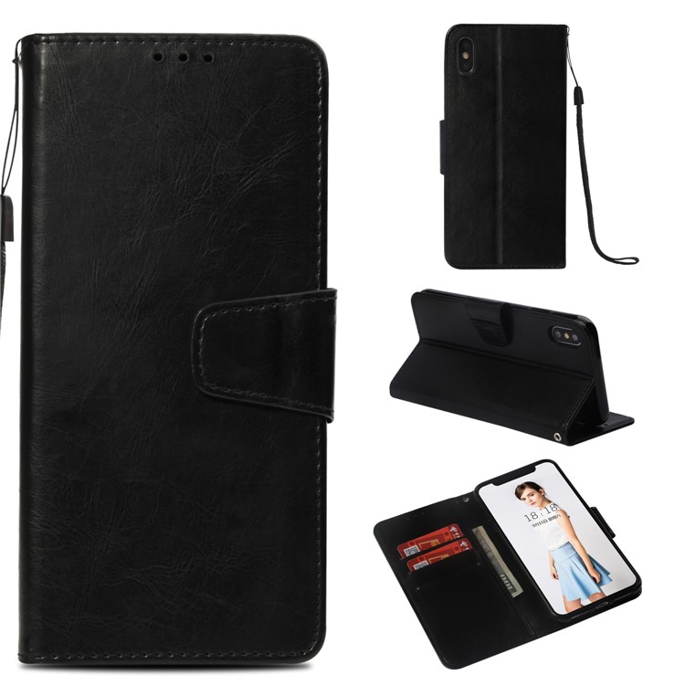 O Óleo Do Vintage Lustrou A Caixa De Couro Do Telemóvel Do Suporte Da Carteira Para O Iphone 9 Mais 6,5 Polegadas - Preto-1