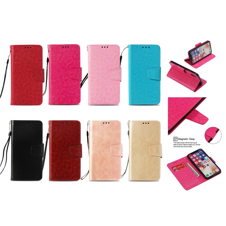 O Óleo Do Vintage Lustrou A Caixa De Couro Do Telemóvel Do Suporte Da Carteira Para O Iphone 9 Mais 6,5 Polegadas - Preto-10
