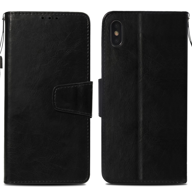 O Óleo Do Vintage Lustrou A Caixa De Couro Do Telemóvel Do Suporte Da Carteira Para O Iphone 9 Mais 6,5 Polegadas - Preto-3
