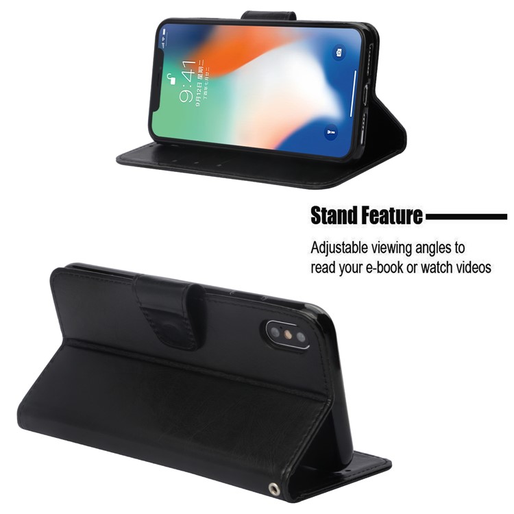 O Óleo Do Vintage Lustrou A Caixa De Couro Do Telemóvel Do Suporte Da Carteira Para O Iphone 9 Mais 6,5 Polegadas - Preto-4