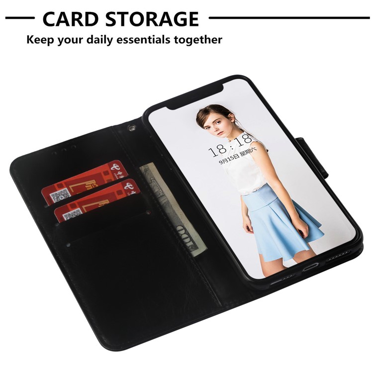 O Óleo Do Vintage Lustrou A Caixa De Couro Do Telemóvel Do Suporte Da Carteira Para O Iphone 9 Mais 6,5 Polegadas - Preto-6