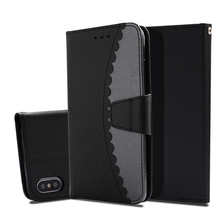 

Bi-color Splicing Leather Wallet Stand Mobile Phone Casing for iPhone XS Max 6.5 inch - Black / Grey