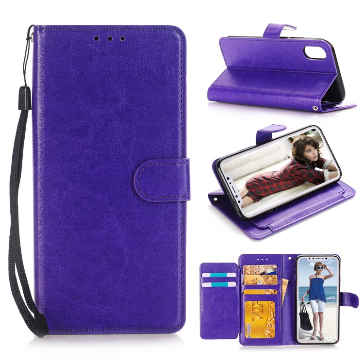

Crazy Horse Texture 5 Card Slots Wallet Leather Phone Cover for iPhone XS Max 6.5 inch - Purple