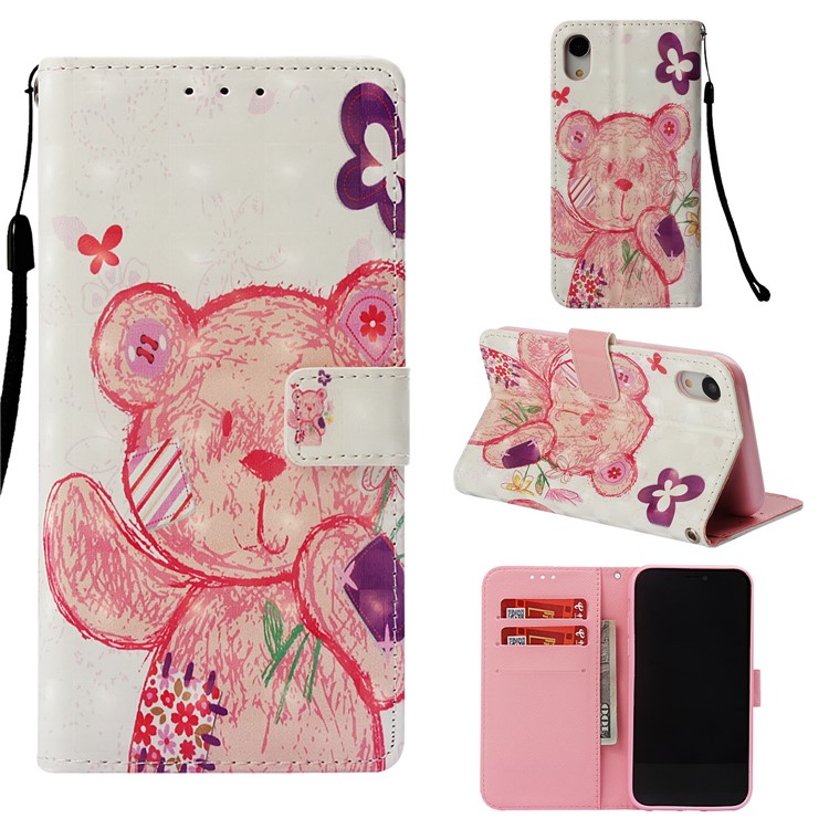 

Pattern Printing Leather Wallet Mobile Phone Case for iPhone XR 6.1 inch - Bear Pattern