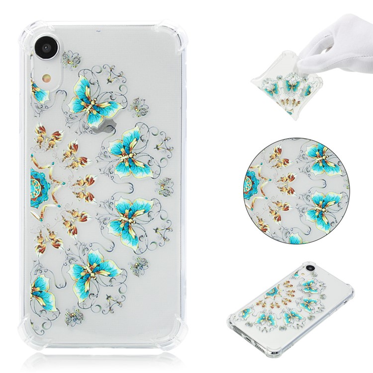 

Pattern Printing Shockproof TPU Soft Shell for iPhone XR 6.1 inch - Blue and Gold Butterflies, iPhone XR 6.1 inch