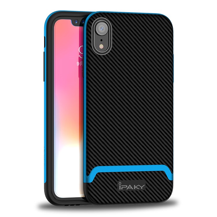 

IPAKY 2-Piece PC Bumper + Carbon Fiber TPU Hybrid Case for iPhone XR 6.1 inch - Black / Blue, iPhone XR 6.1 inch