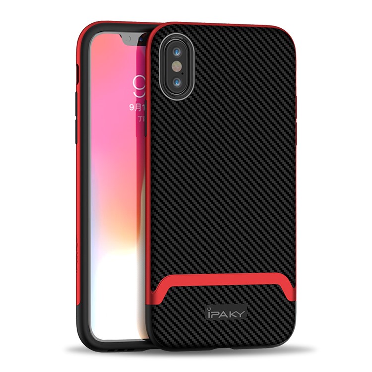

IPAKY Для Iphone 9 Плюс 6,5-дюймовый Съемный ПК-бампер + Углеродное Волокно TPU Комбинированное Покрытие Телефона - Черный / Красный, iPhone XS Max 6.5 inch