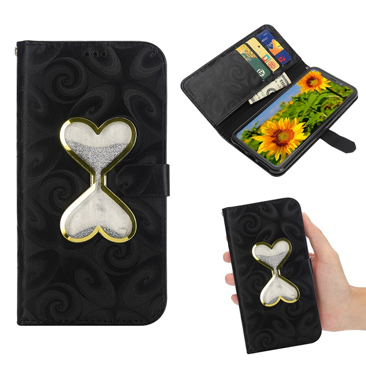 

Любовное Сердце Песочные Часы Quicksand PU Кожаный Флип Футляр Для Iphone 9 6.1 Inch - Черный, iPhone XR