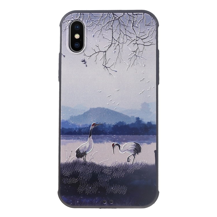 

Pattern Printing Embossment TPU Cover Case for iPhone XS / X 5.8 inch - Crane