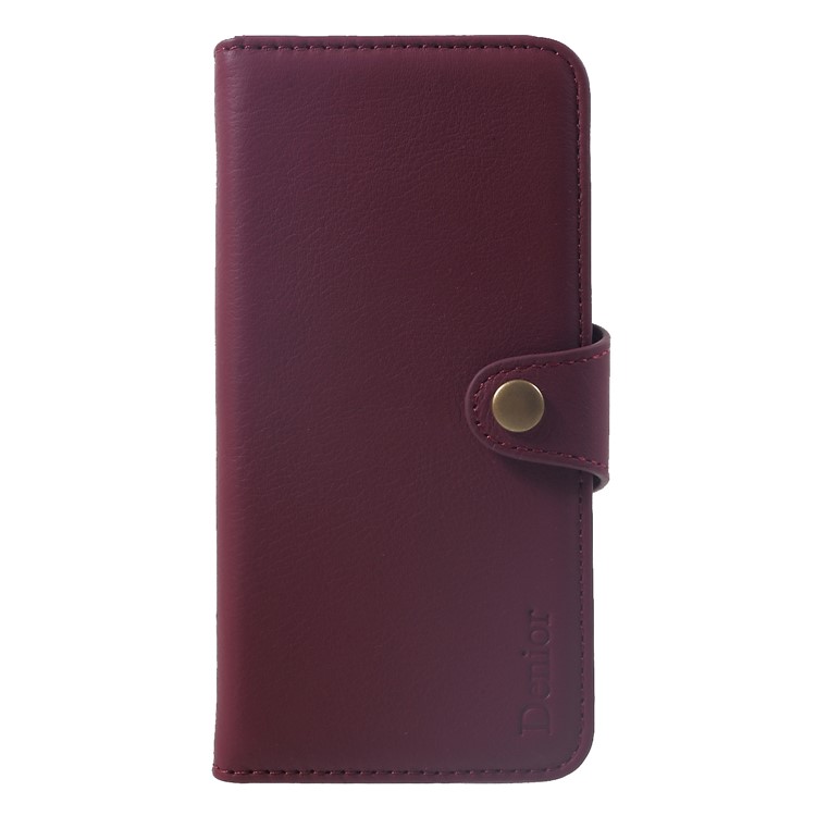 

DENIOR Genuine Leather Wallet Cover Shell with Stand for iPhone 8 / 7 4.7 inch - Wine Red