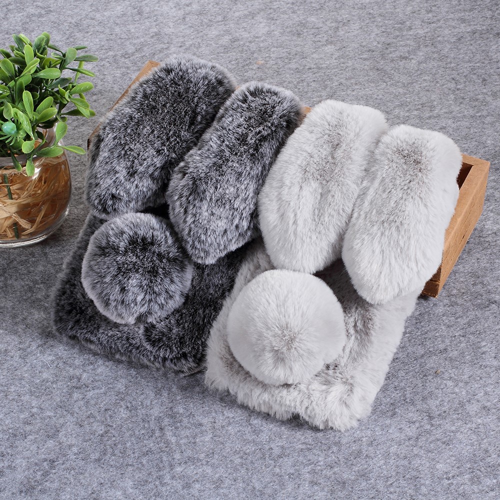 For iPhone 9 6.1 inch Cute Rabbit Bunny Warm Fur Soft TPU Mobile Cover - Dark Grey-4