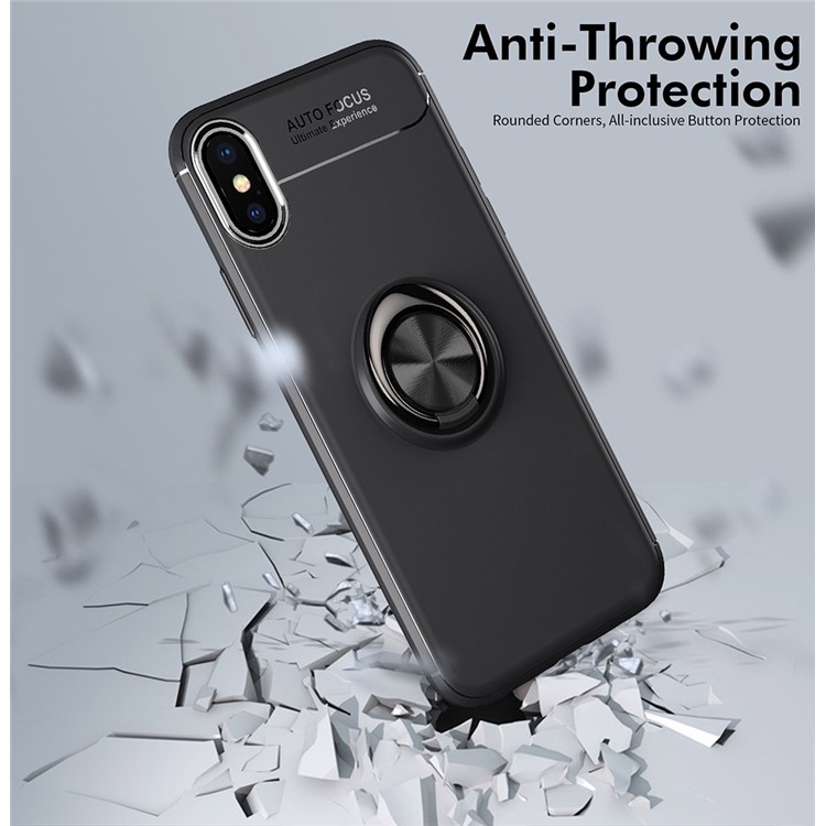 Metal Finger Ring Kickstand TPU Protective Case(Built-in Magnetic Metal Sheet) for iPhone XS Max 6.5 inch - Black / Red-3