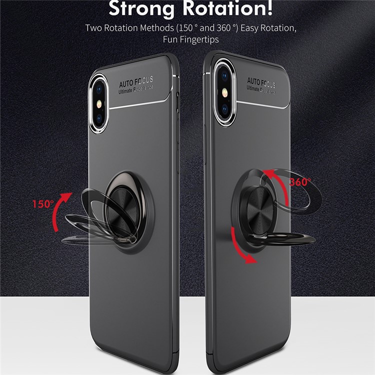 Metal Finger Ring Kickstand TPU Protective Case(Built-in Magnetic Metal Sheet) for iPhone XS Max 6.5 inch - Black / Red-4