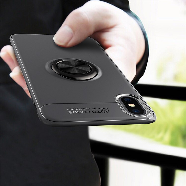 Metal Finger Ring Kickstand TPU Protective Case(Built-in Magnetic Metal Sheet) for iPhone XS Max 6.5 inch - Black / Red-5