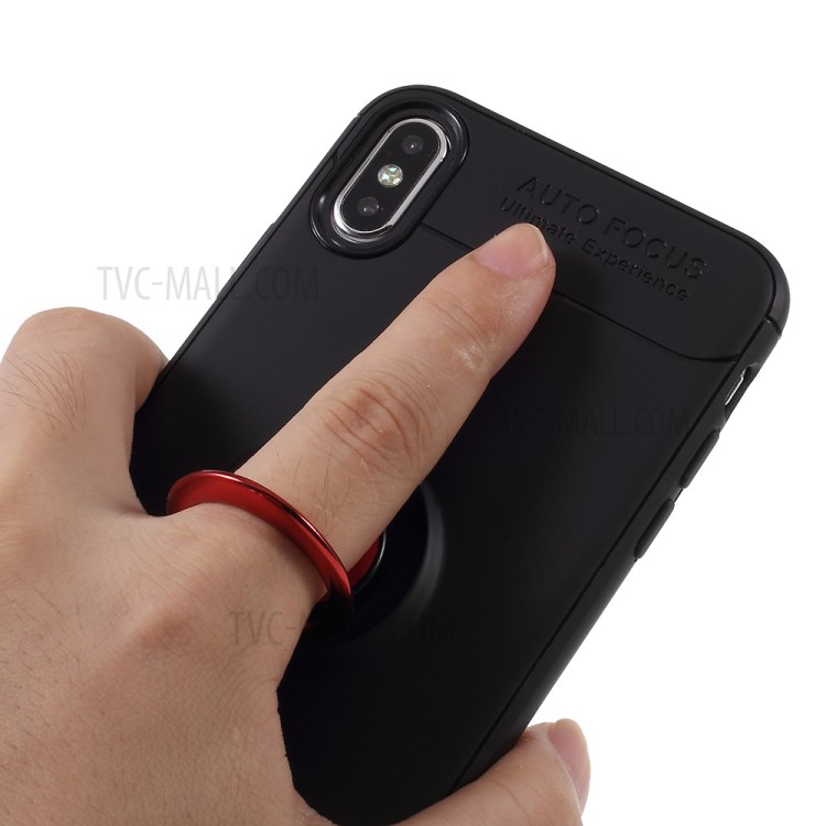 Metal Finger Ring Kickstand TPU Protective Case(Built-in Magnetic Metal Sheet) for iPhone XS Max 6.5 inch - Black / Red-8