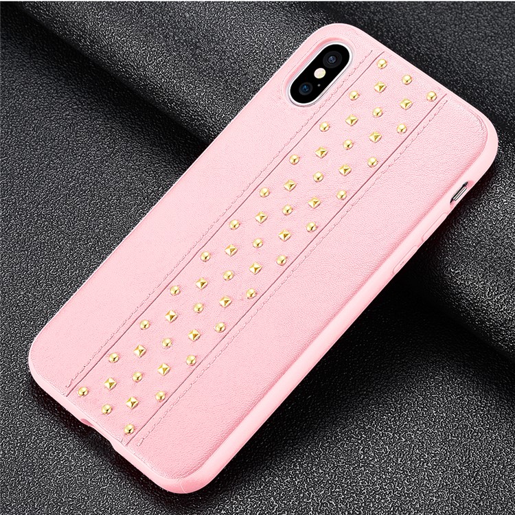 

SULADA Заклепка Декора PU Кожаный Чехол С Покрытием TPU Для Iphone 9 6.1 Inch - Розовый, iPhone XR