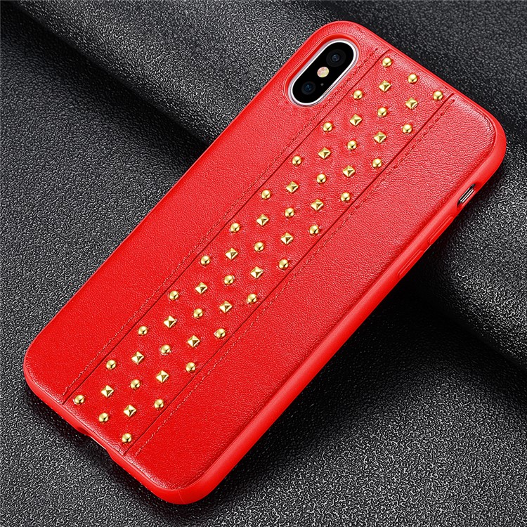 

SULADA Rivet Decor PU Leather Coated TPU Phone Flexible Cover for iPhone XS / X 5.8 inch - Red, iPhone XS 5.8 inch