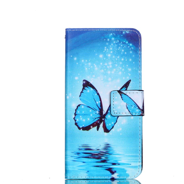 

For iPhone XR 6.1 inch Pattern Printing Wallet Stand Leather Case Accessory - Blue Butterfly, iPhone XR 6.1 inch