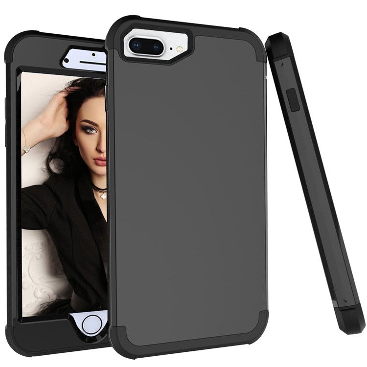 

Shockproof PC TPU Silicone Hybrid Phone Casing for iPhone 8 Plus / 7 Plus / 6s Plus / 6 Plus 5.5 inch - All Black, iPhone 8 Plus 5.5 inch