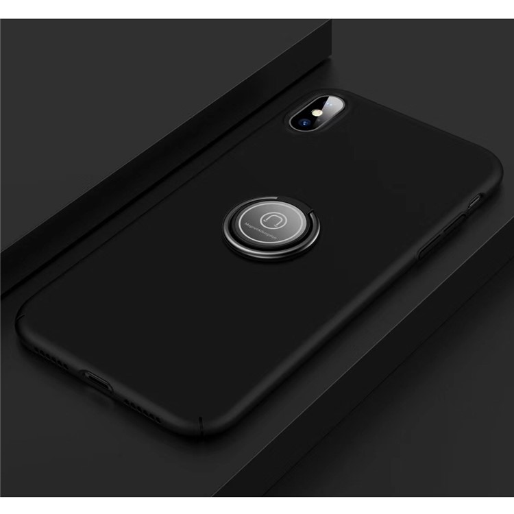 Finger Ring Kickstand Matte Hard PC Case for iPhone Xs Max 6.5 inch - Black-1