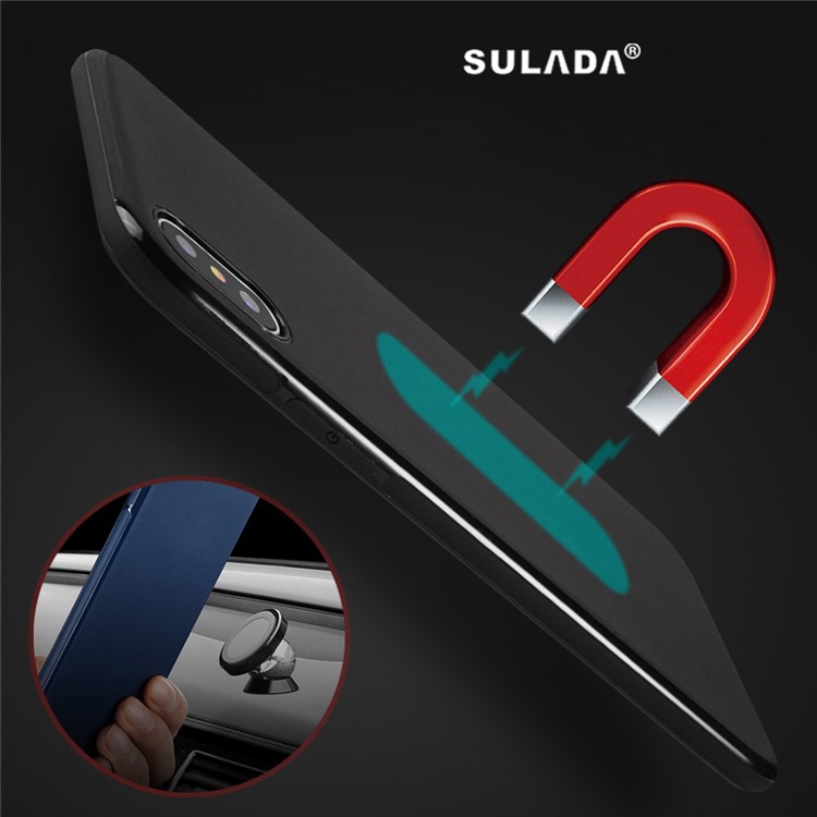 SULADA Para O Iphone 9 Mais 6.5 Polegada Tampa Móvel TPU Built-in Magnético Titular Folha De Metal - Preto-1