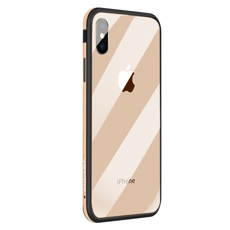 SULADA Tempered Glass + Metal Frame + TPU Hybrid Protection Case for iPhone XS Max 6.5 inch - Gold-2