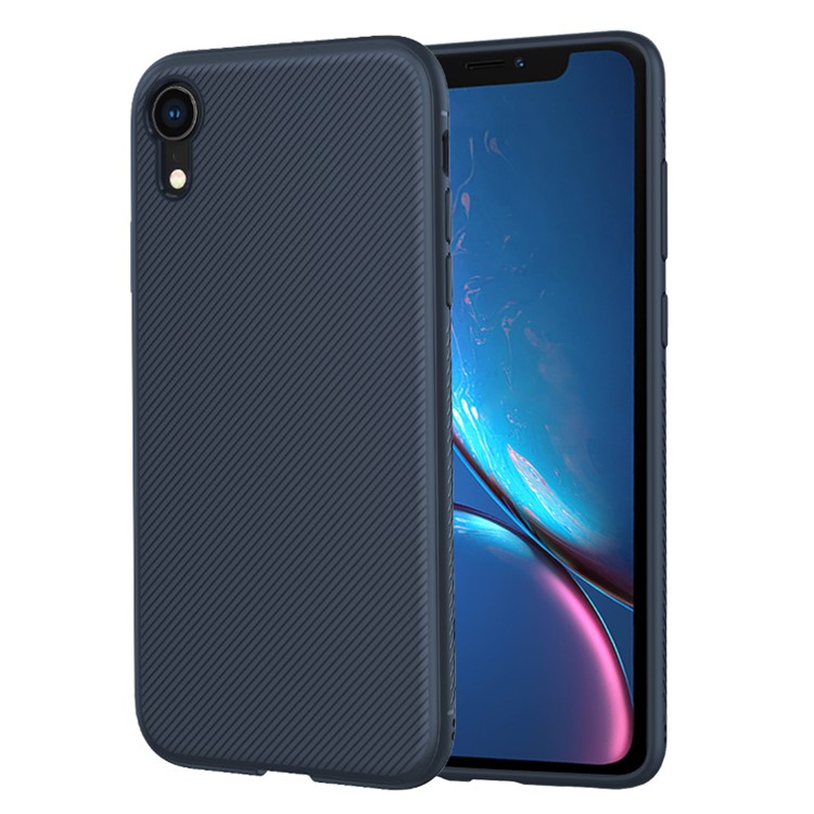 

LENUO Twill Texture TPU Back Mobile Phone Casing for iPhone XR 6.1 inch - Dark Blue, iPhone XR