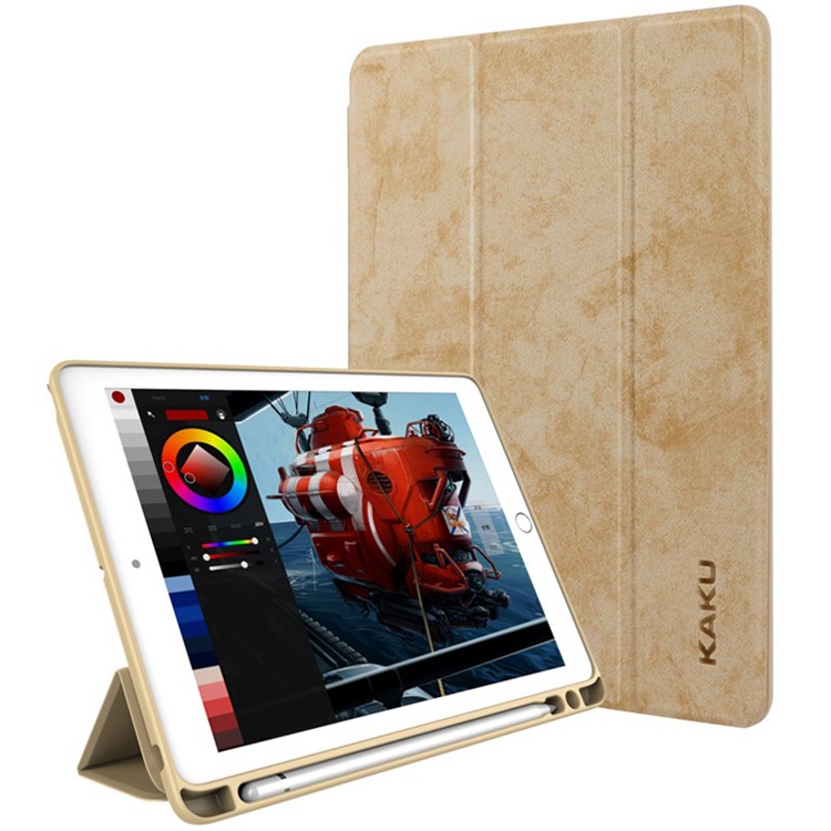 

IKAKU Pen Slot Series Smart Stand PU Leather Casing for iPad 9.7-inch (2018) / 9.7-inch (2017) / Air 2 / Air - Gold, iPad 9.7 (2018)