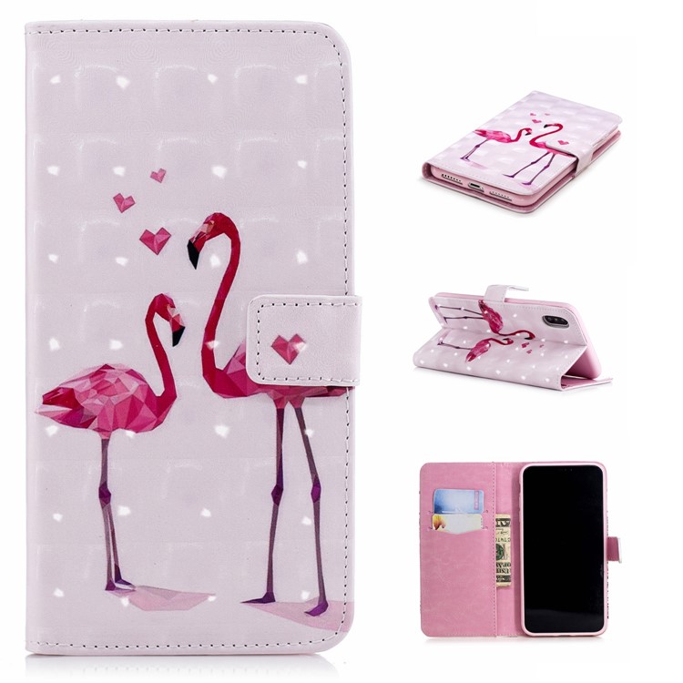 

Pattern Printing Light Spot Decor Stand Leather Wallet Casing for iPhone XR 6.1 inch - Flamingo