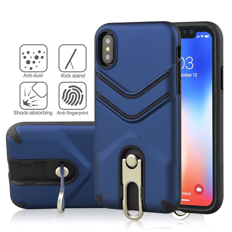 

TPU Frosted Plastic Hybrid Case with Metal Kickstand for iPhone XS Max 6.5 inch - Dark Blue