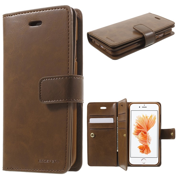 MERCURY GOOSPERY Capa de carteira de couro Mansoor para iPhone 6s 6 - Castanho-1