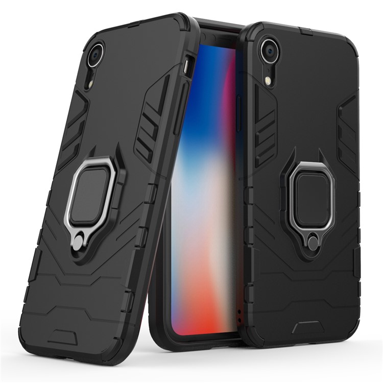 

Круглая Держатель Стойки Держателя Подставка PC TPU Гибридный Чехол Для Iphone 9 6.1 Inch - Черный, iPhone XR 6.1 inch