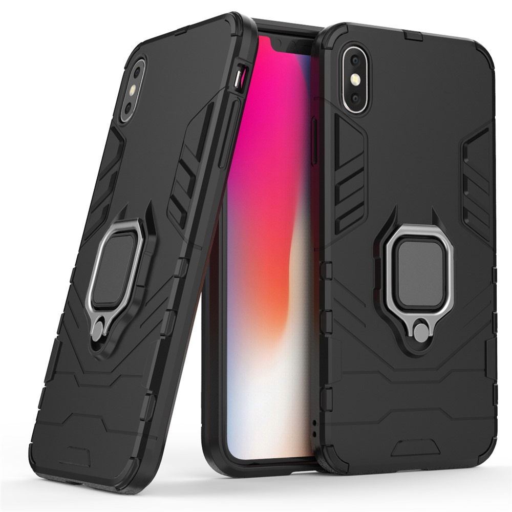 Cool Guard Ring Holder Kickstand PC TPU Hybrid Case for iPhone XS Max 6.5 inch - Black-2