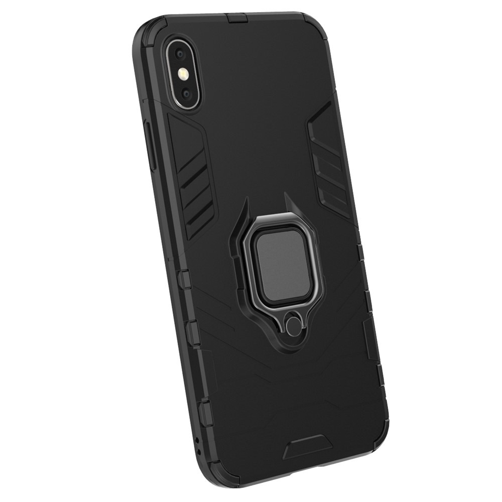 Cool Guard Ring Holder Kickstand PC TPU Hybrid Case for iPhone XS Max 6.5 inch - Black-3