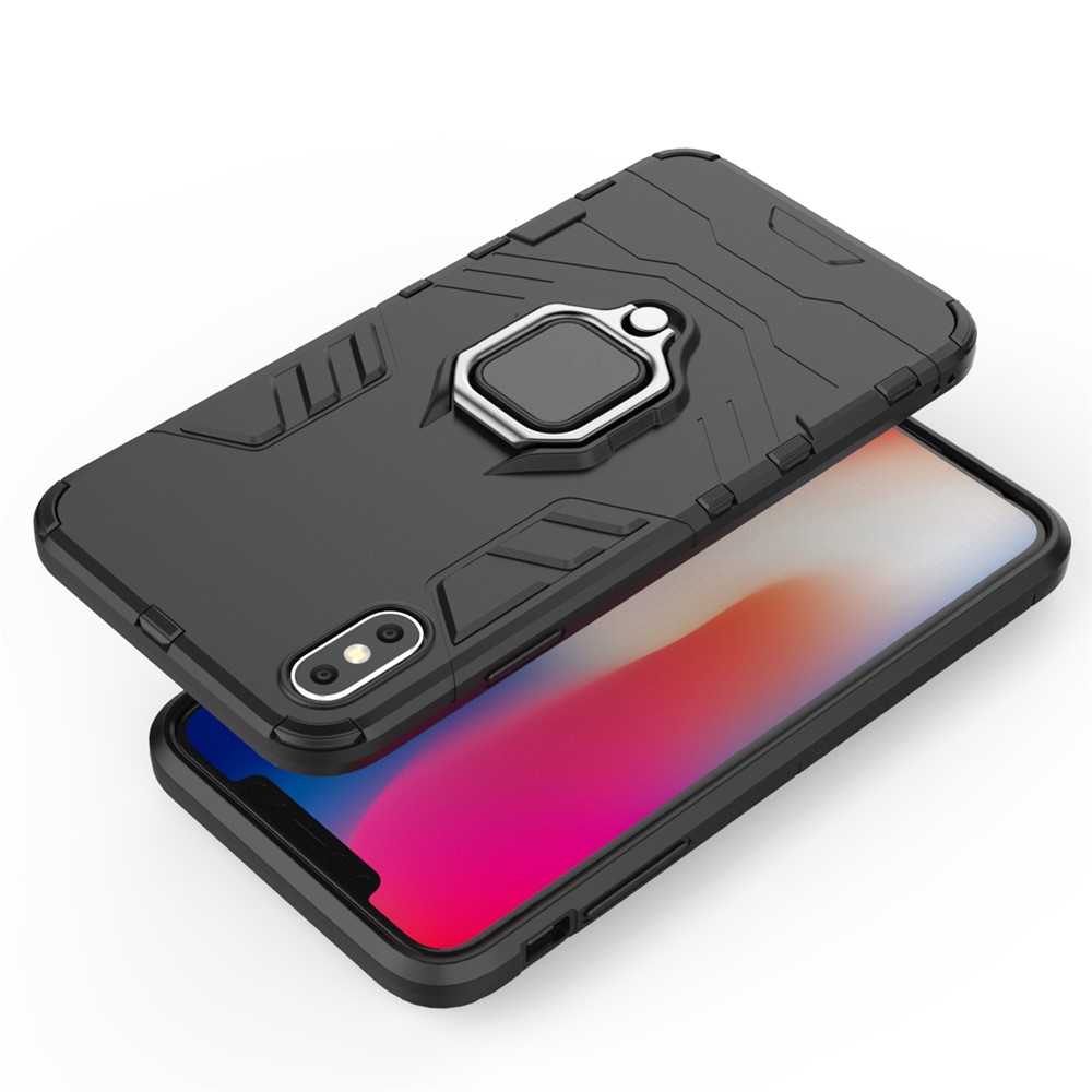 Cool Guard Ring Holder Kickstand PC TPU Hybrid Case for iPhone XS Max 6.5 inch - Black-4