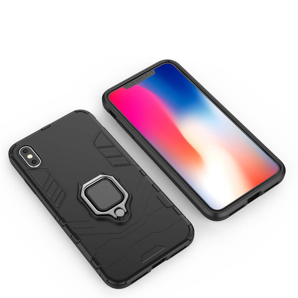 Cool Guard Ring Holder Kickstand PC TPU Hybrid Case for iPhone XS Max 6.5 inch - Black-5