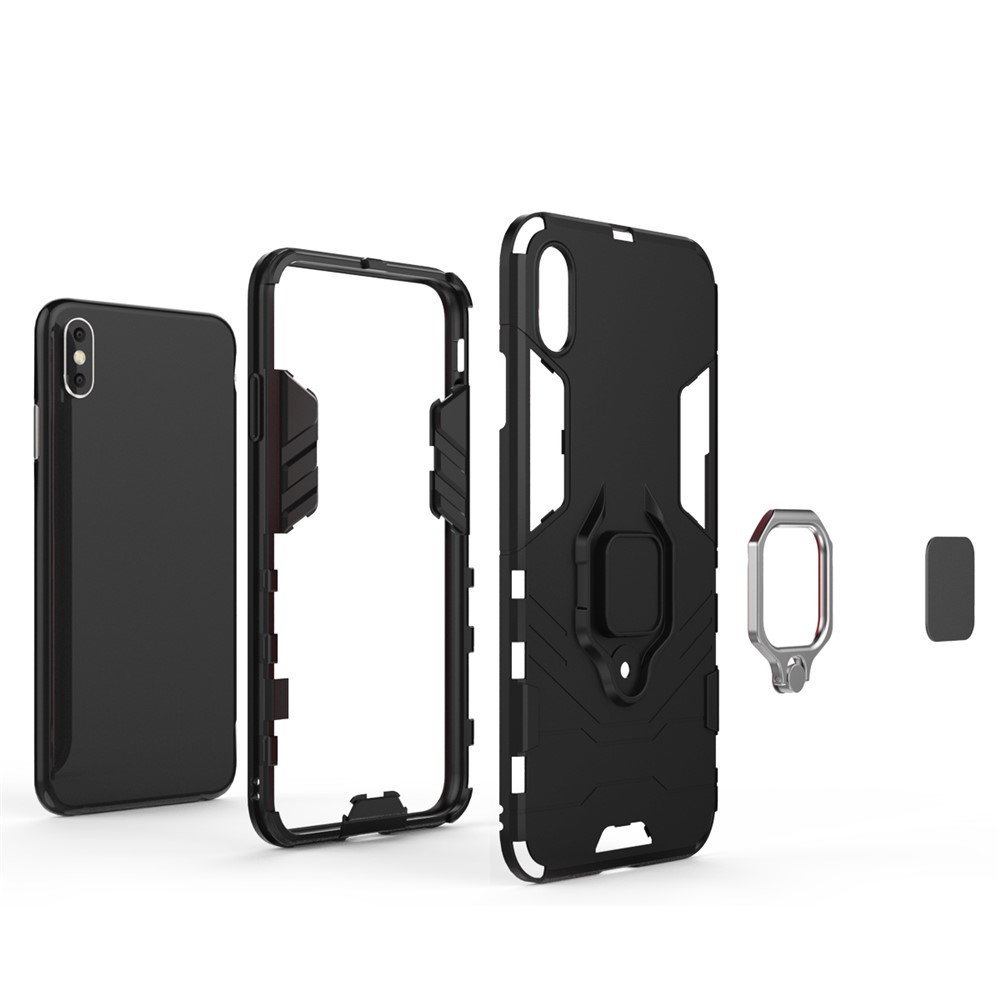 Cool Guard Ring Holder Kickstand PC TPU Hybrid Case for iPhone XS Max 6.5 inch - Black-6