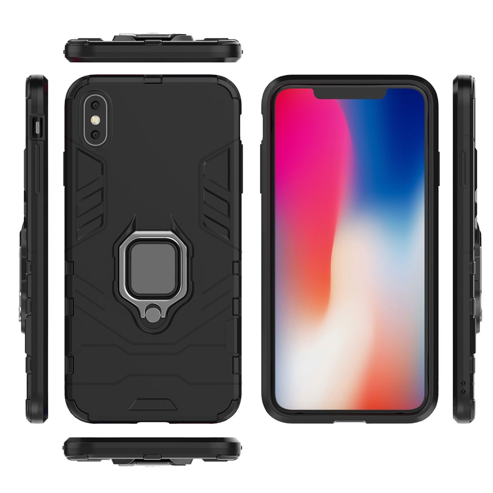 Cool Guard Ring Holder Kickstand PC TPU Hybrid Case for iPhone XS Max 6.5 inch - Black-7