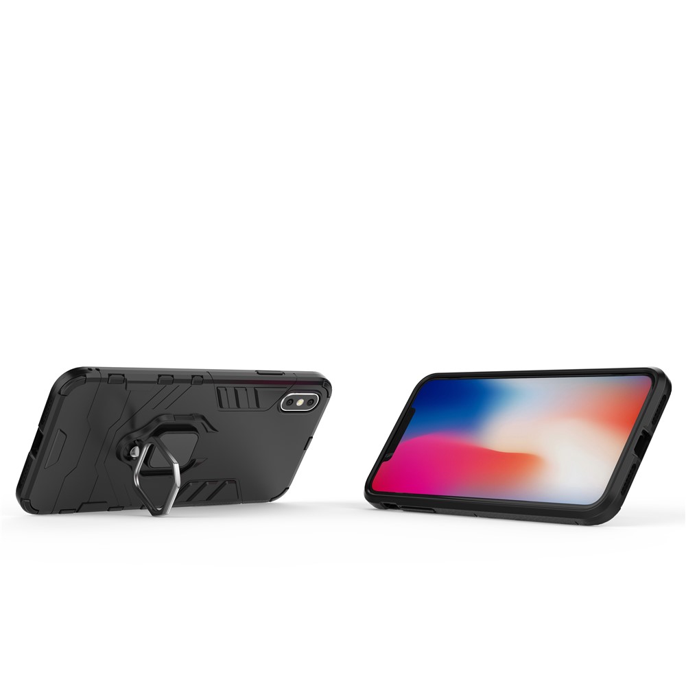 Cool Guard Ring Holder Kickstand PC TPU Hybrid Case for iPhone XS Max 6.5 inch - Black-8
