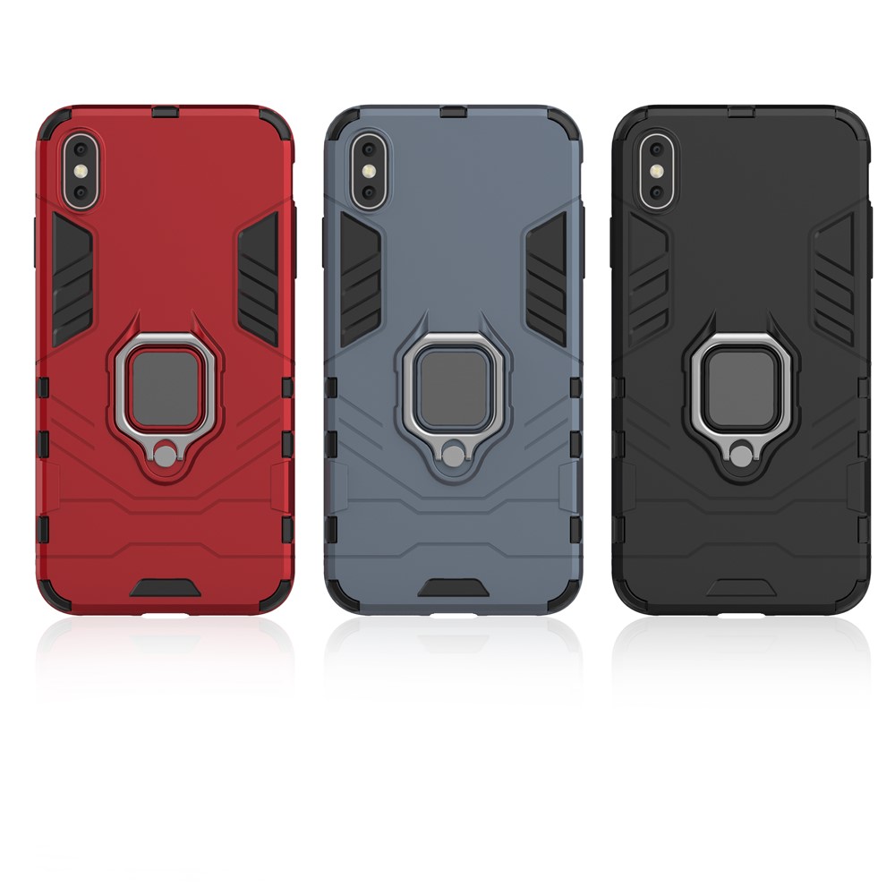 Cool Guard Ring Holder Kickstand PC TPU Hybrid Case for iPhone XS Max 6.5 inch - Black-9