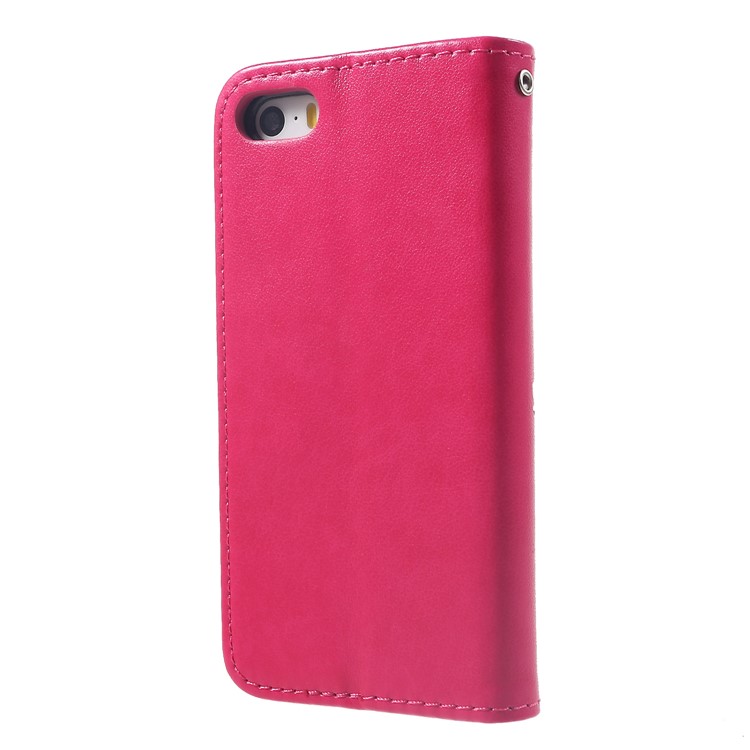 Impressão Gato E Osso De Peixe PU Carteira De Couro Stand Phone Case Para Telefone SE / 5s / 5 - Rosa-2