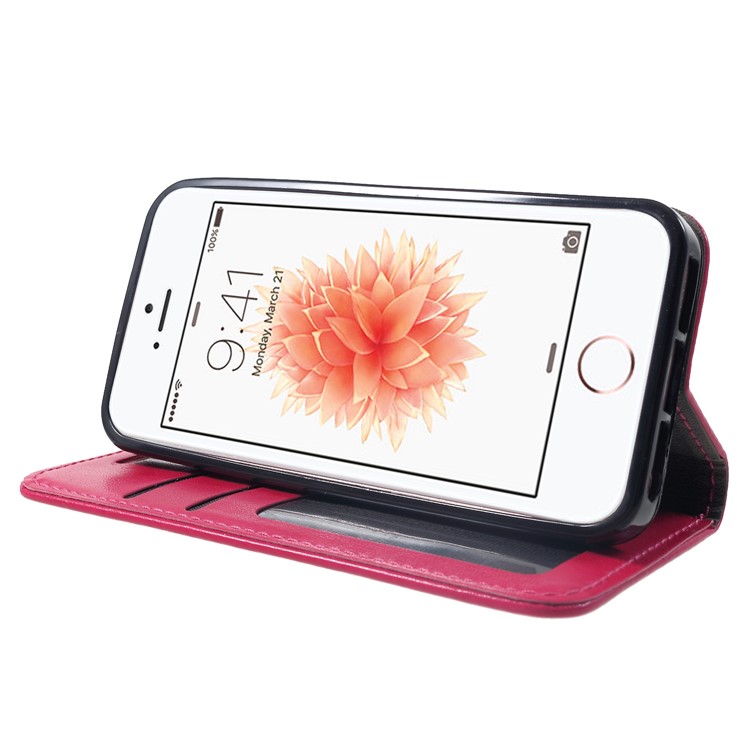 Impressão Gato E Osso De Peixe PU Carteira De Couro Stand Phone Case Para Telefone SE / 5s / 5 - Rosa-4
