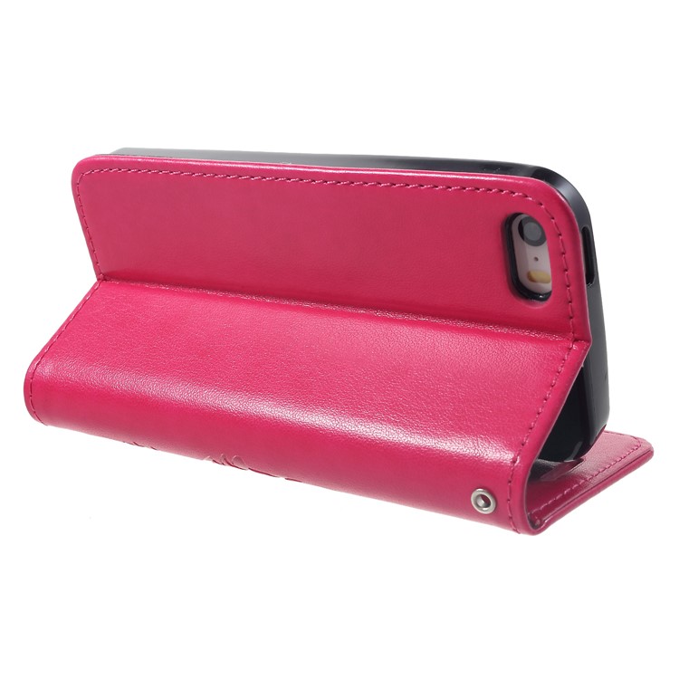 Impressão Gato E Osso De Peixe PU Carteira De Couro Stand Phone Case Para Telefone SE / 5s / 5 - Rosa-5