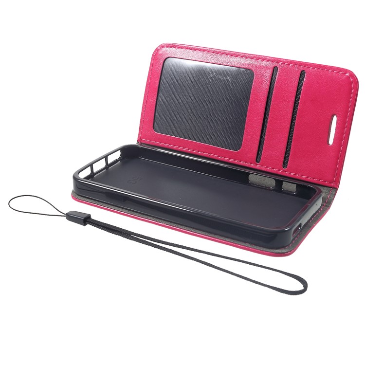 Impressão Gato E Osso De Peixe PU Carteira De Couro Stand Phone Case Para Telefone SE / 5s / 5 - Rosa-6