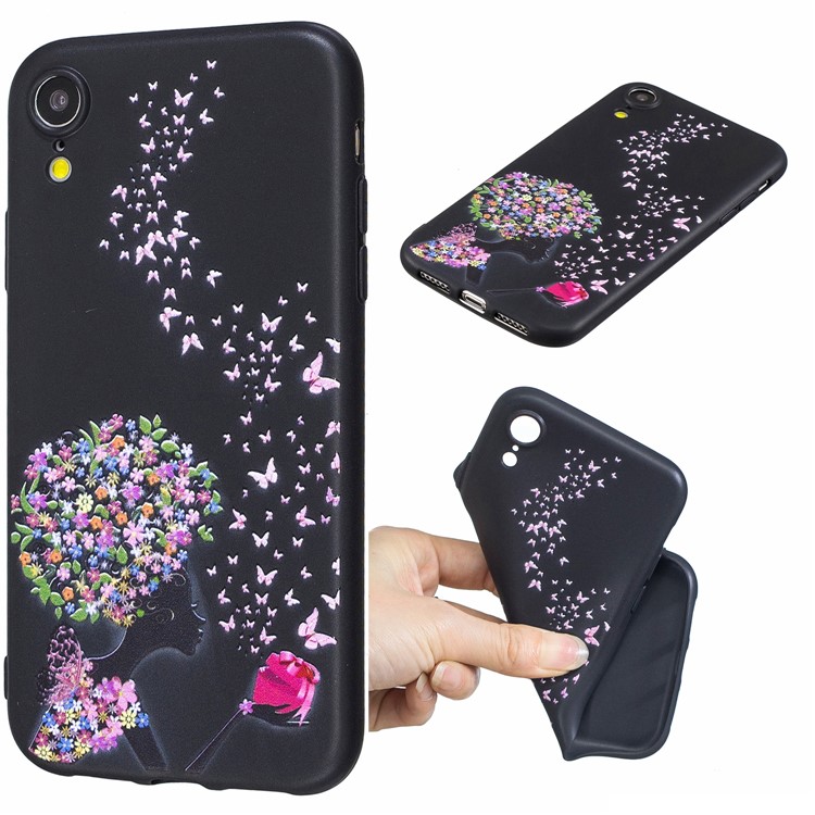 

Pattern Printing Embossed TPU Cell Phone Case for iPhone XR 6.1 inch - Flower and Butterfly, iPhone XR 6.1 inch