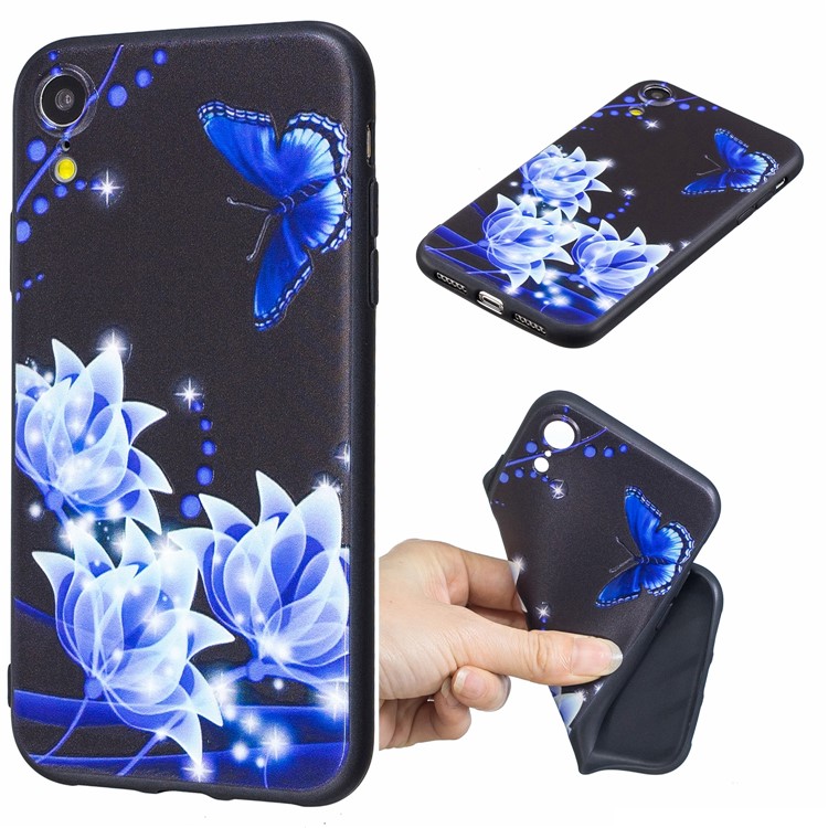 

Pattern Printing Embossed TPU Case Phone Cover for iPhone XR 6.1 inch - Blue Flower, iPhone XR 6.1 inch