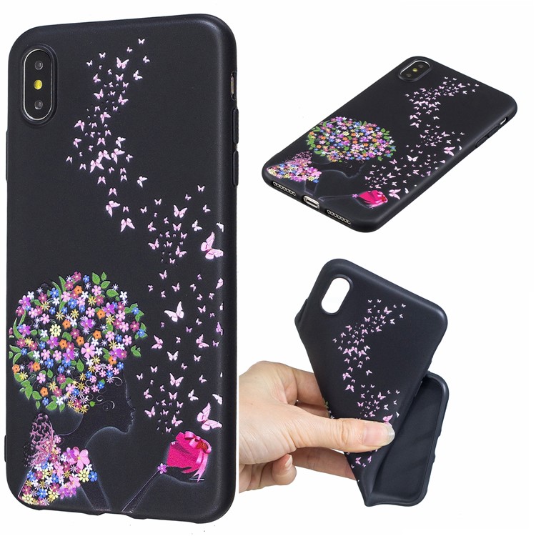 Образный тисненый корпус корпуса tpu для iphone 9 plus 6.5 inch - цветок и бабочка