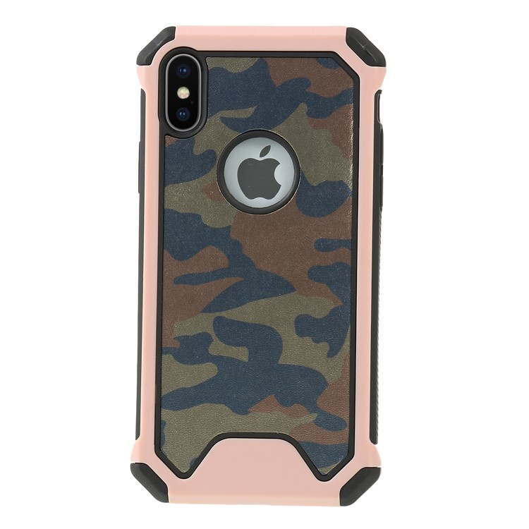 Camouflage Leather Coated PC TPU Combo Case for iPhone Xs 5.8 inch - Rose Gold-2