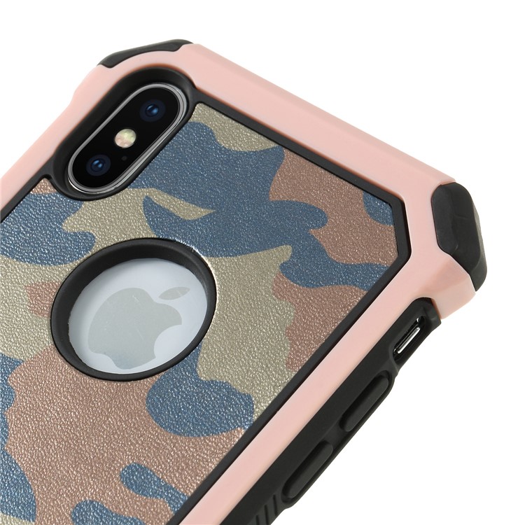 Camouflage Leather Coated PC TPU Combo Case for iPhone Xs 5.8 inch - Rose Gold-3